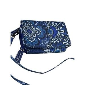 Vera Bradley RFID Wallet Crossbody Purse Bag Blue Zippers Long Strap Card Slots